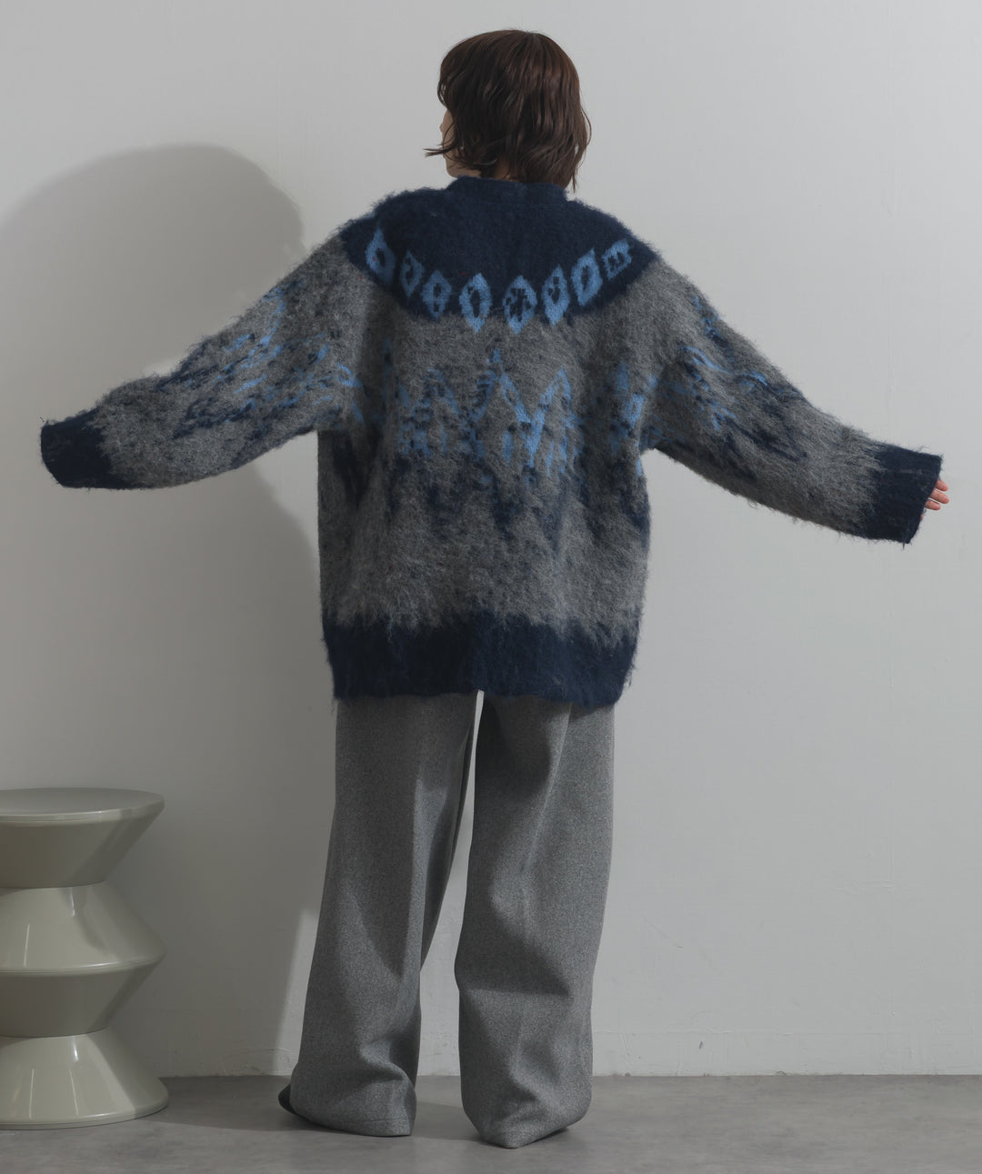 ノルディック柄シャギーニットカーディガン