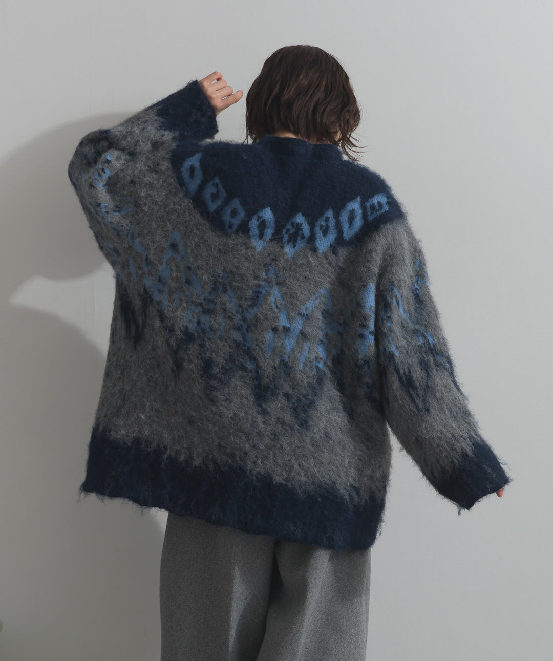 ノルディック柄シャギーニットカーディガン