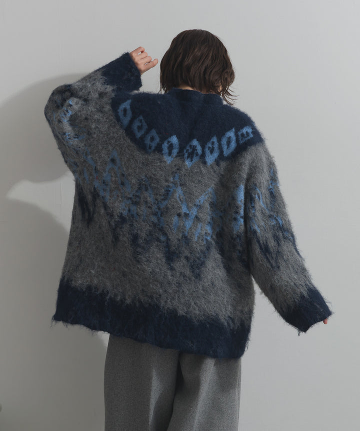 ノルディック柄シャギーニットカーディガン