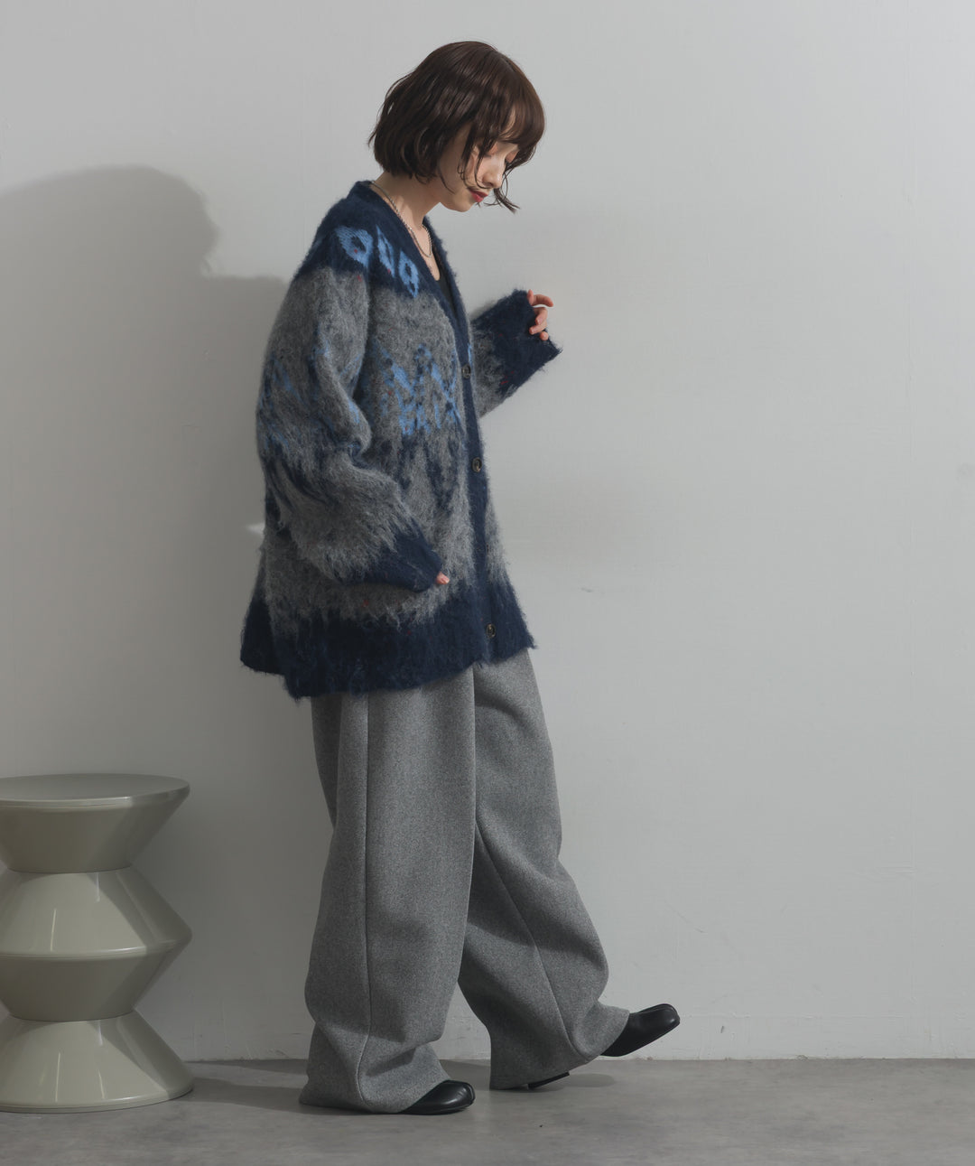 ノルディック柄シャギーニットカーディガン