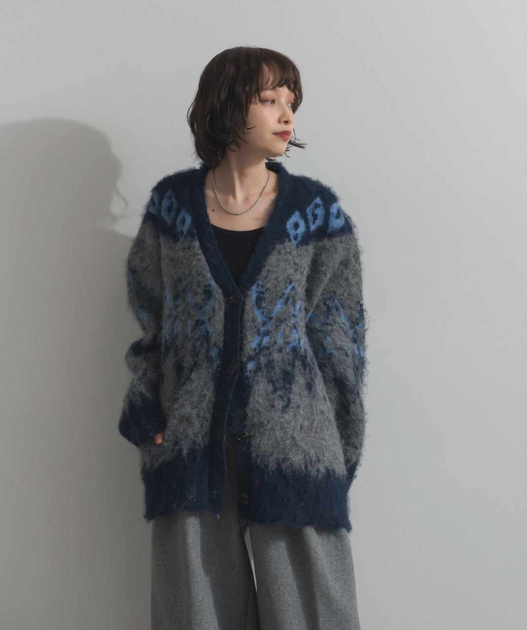 ノルディック柄シャギーニットカーディガン