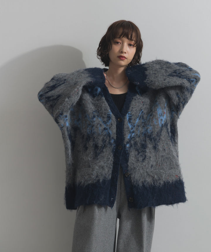 ノルディック柄シャギーニットカーディガン