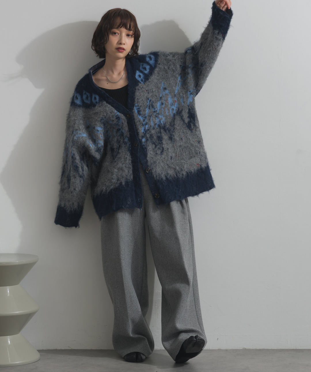 ノルディック柄シャギーニットカーディガン