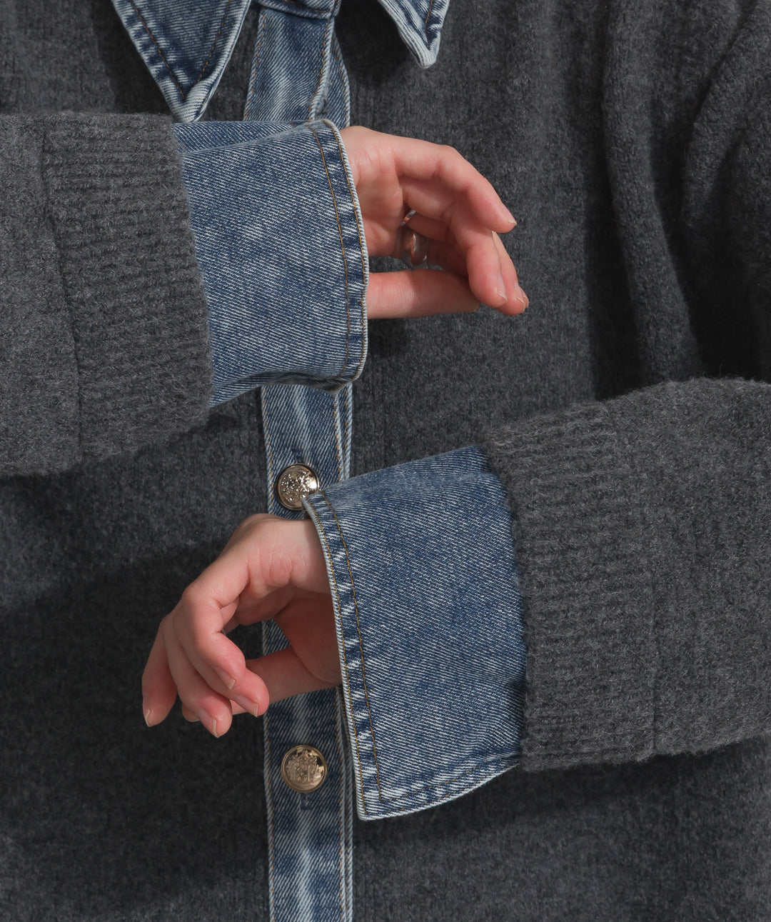 デニム襟レイヤード風ニットトップス