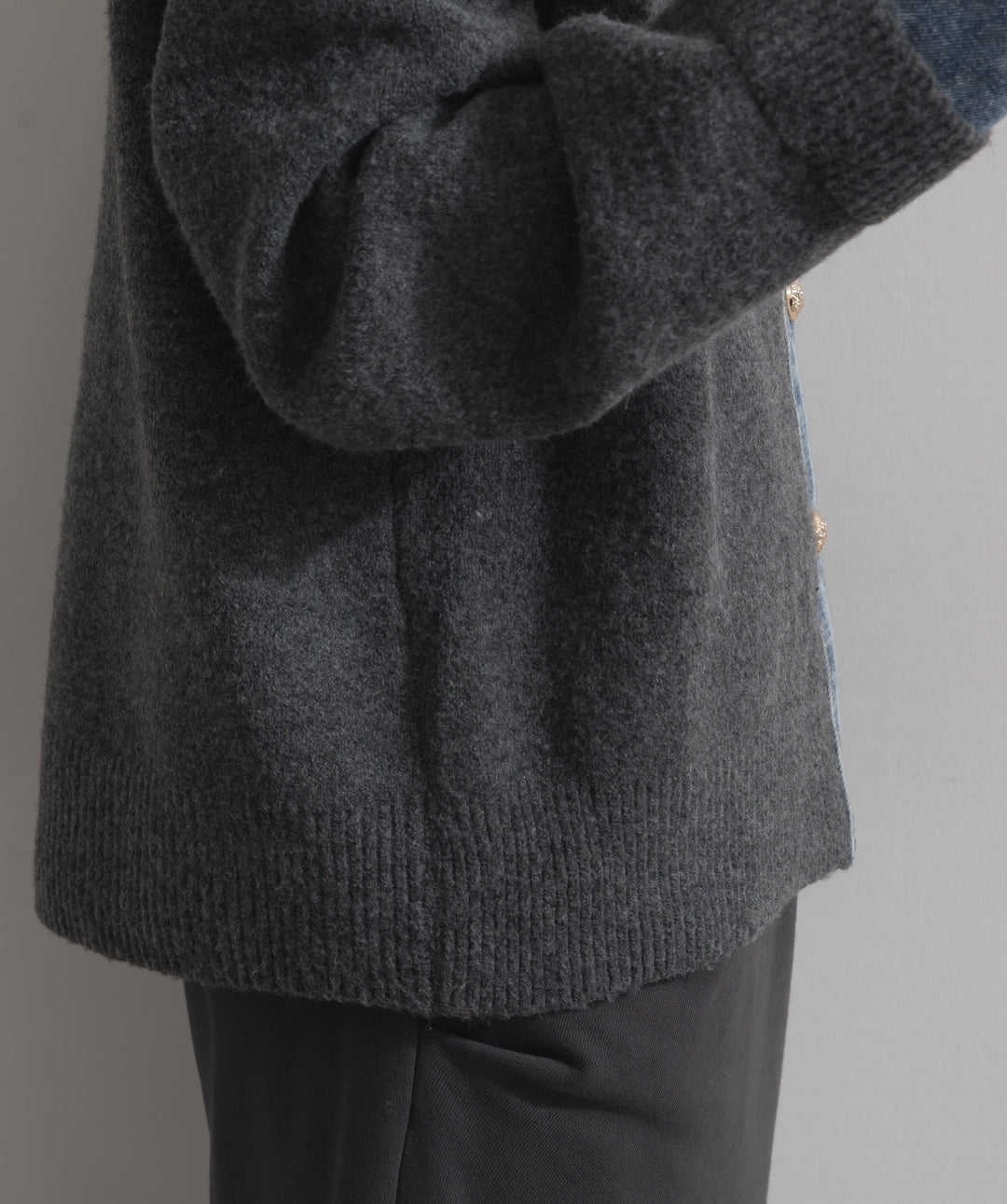 デニム襟レイヤード風ニットトップス