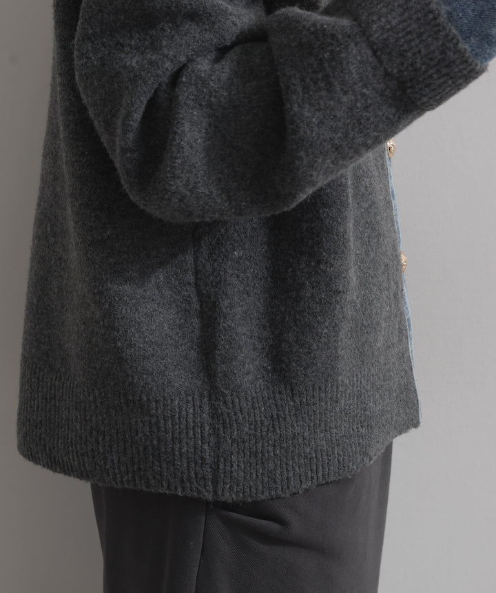 デニム襟レイヤード風ニットトップス