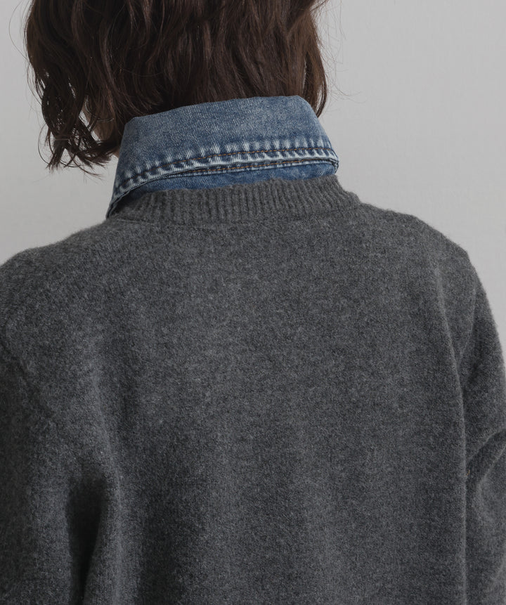 デニム襟レイヤード風ニットトップス