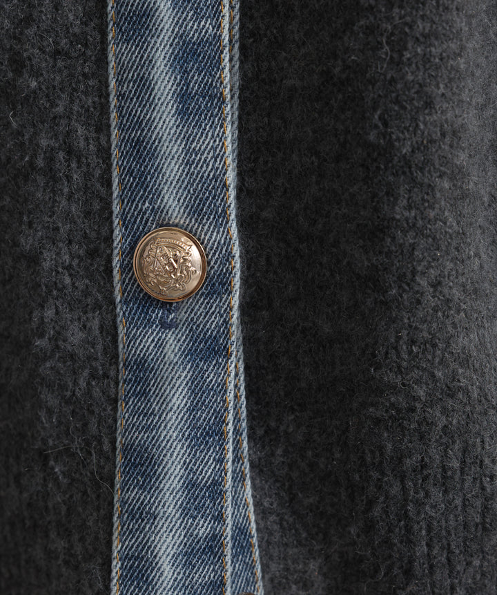 デニム襟レイヤード風ニットトップス