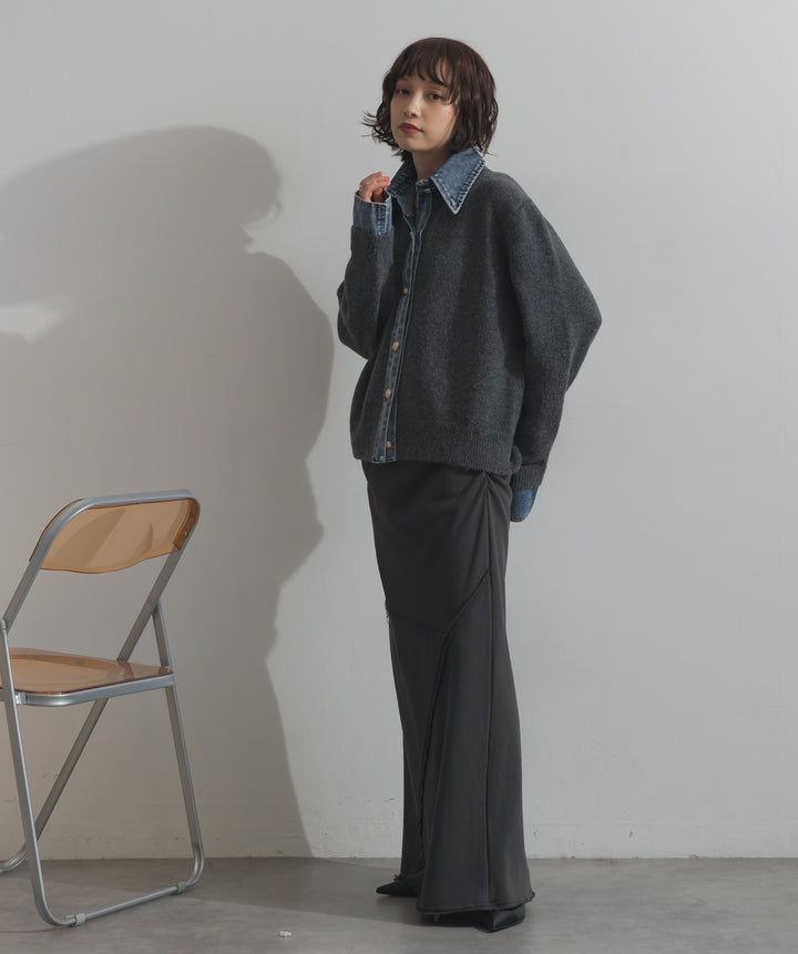 デニム襟レイヤード風ニットトップス