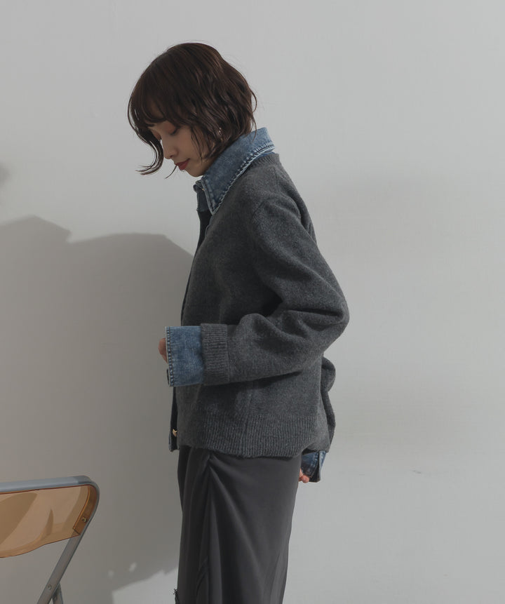 デニム襟レイヤード風ニットトップス