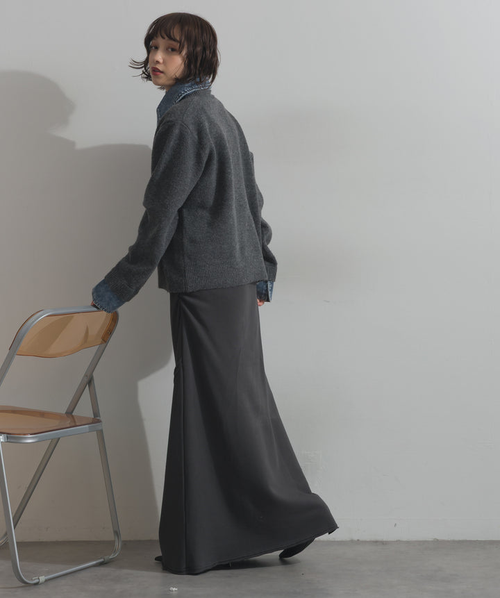 デニム襟レイヤード風ニットトップス