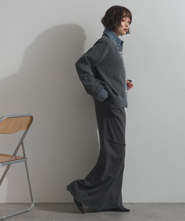 デニム襟レイヤード風ニットトップス