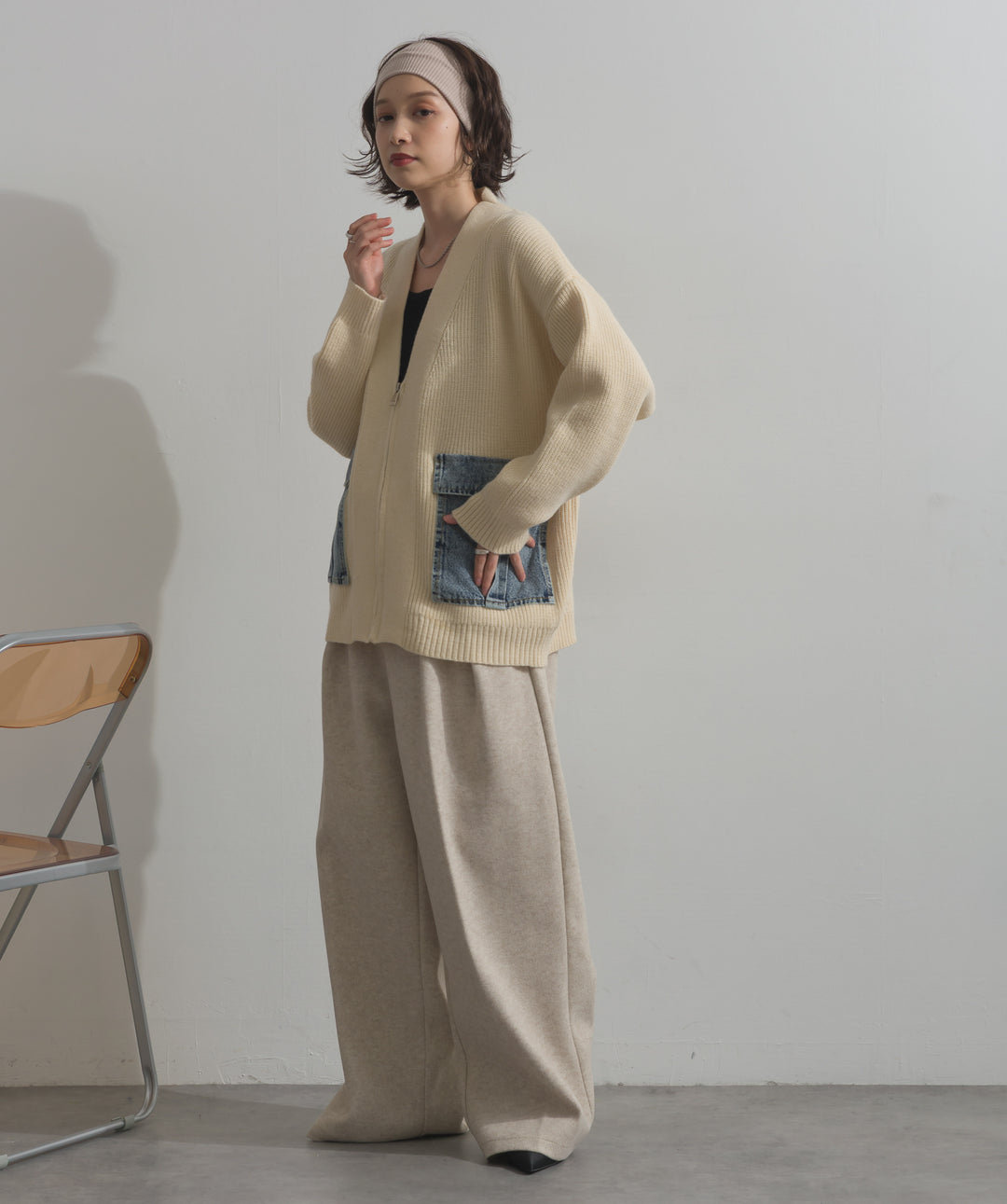 デニムポケットジップニットカーディガン