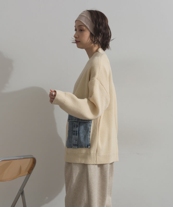 デニムポケットジップニットカーディガン