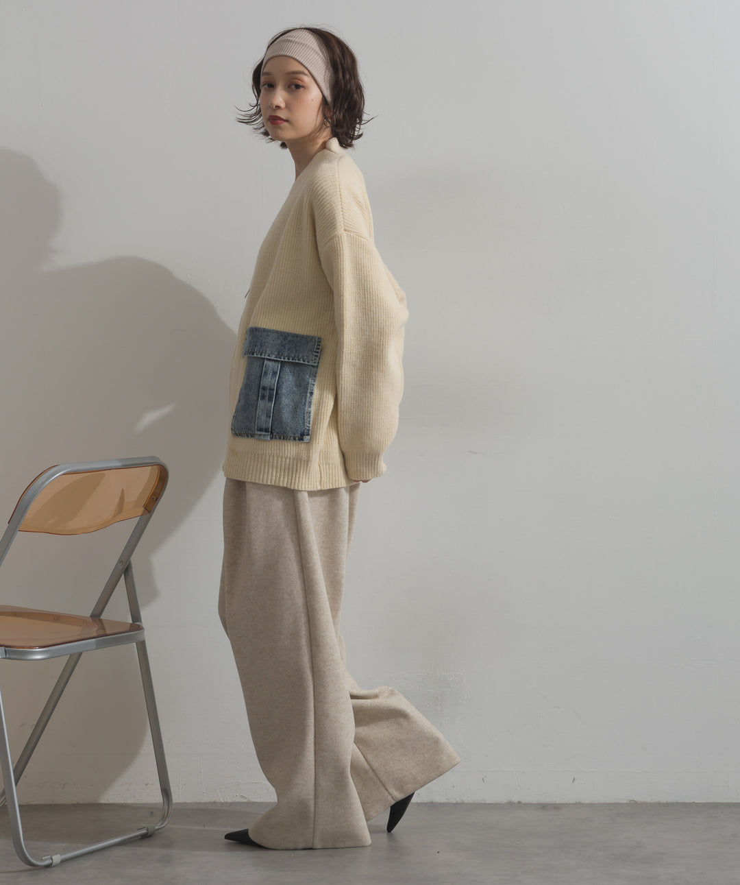 デニムポケットジップニットカーディガン