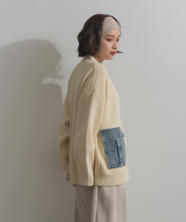 デニムポケットジップニットカーディガン