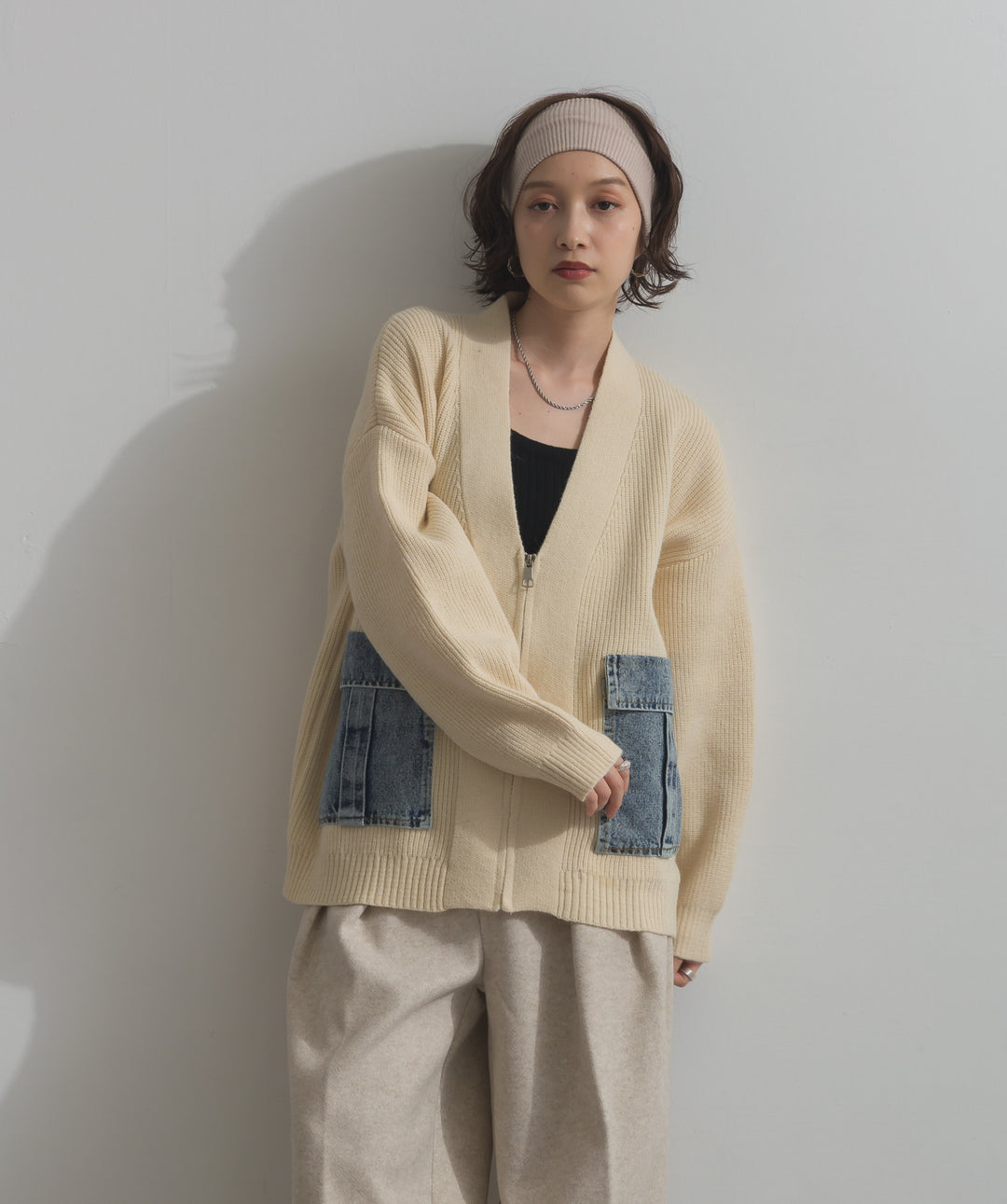 デニムポケットジップニットカーディガン