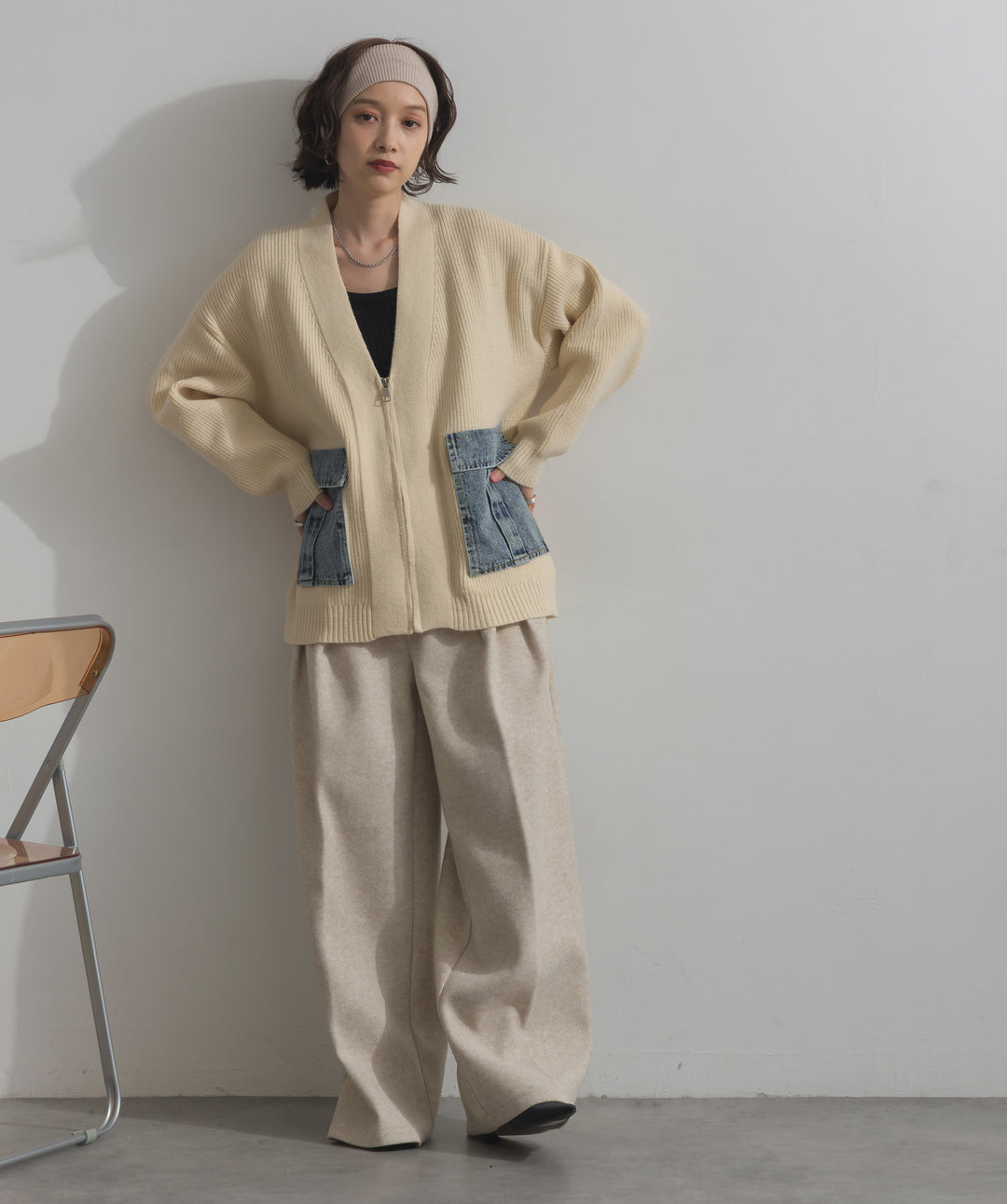 デニムポケットジップニットカーディガン