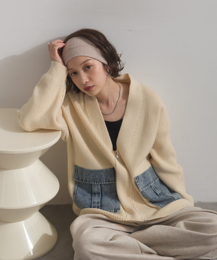 デニムポケットジップニットカーディガン