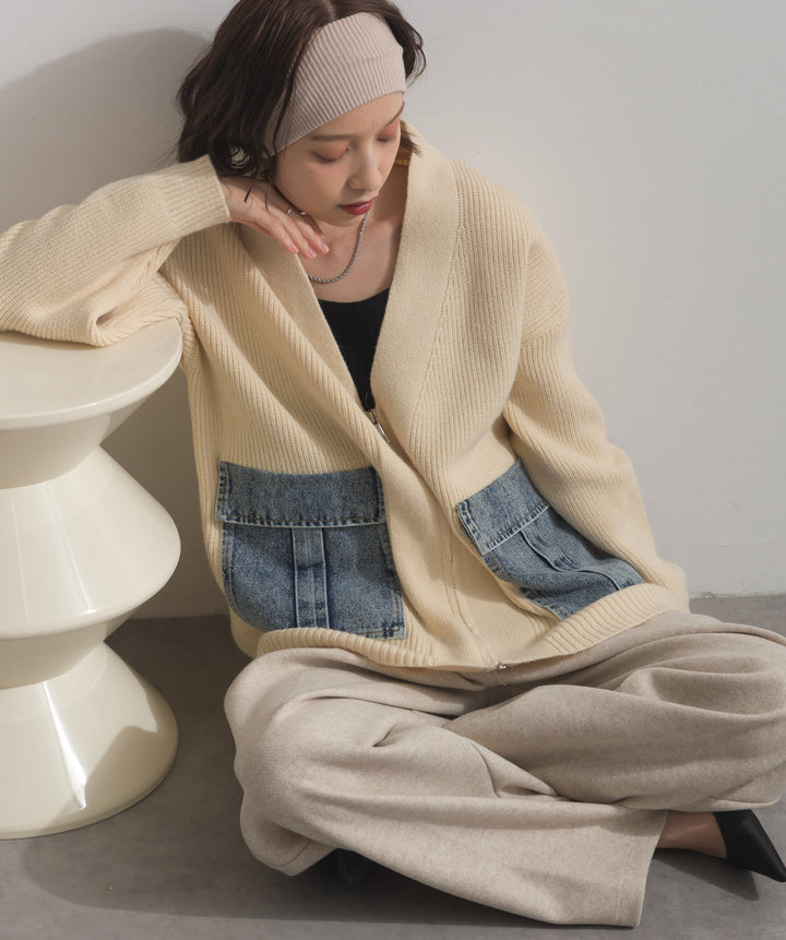 デニムポケットジップニットカーディガン