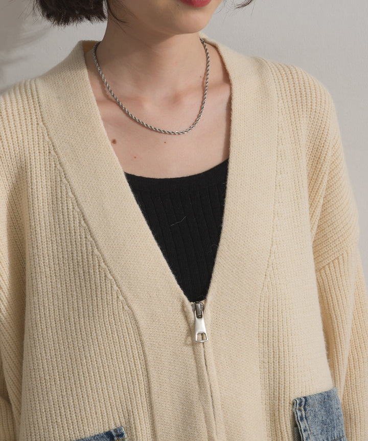 デニムポケットジップニットカーディガン