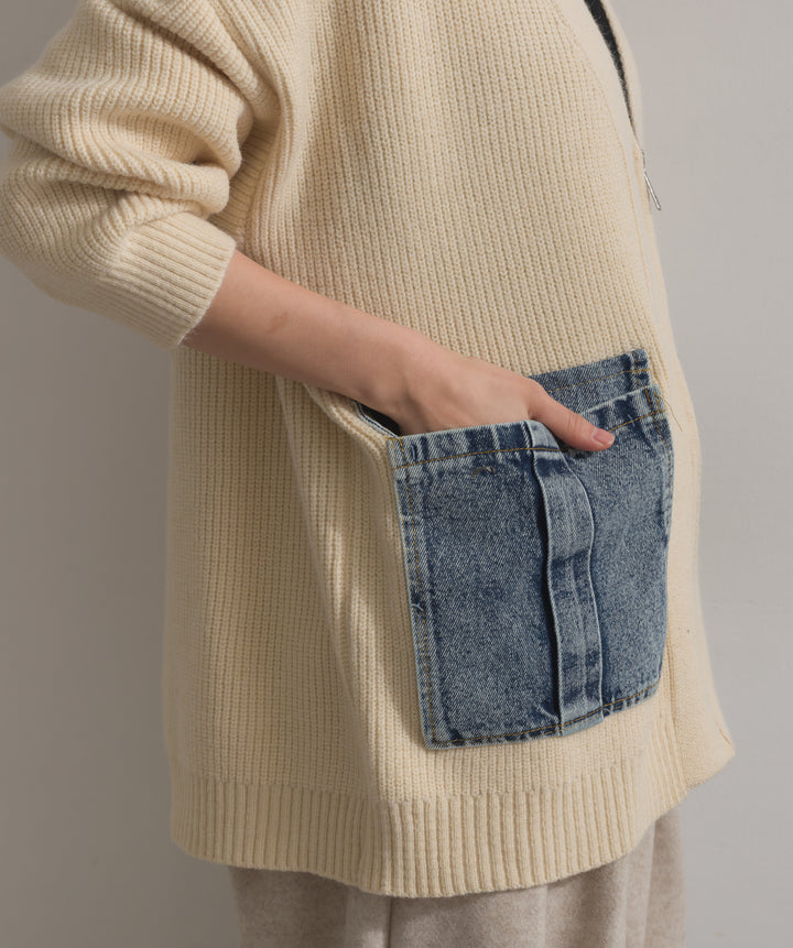 デニムポケットジップニットカーディガン