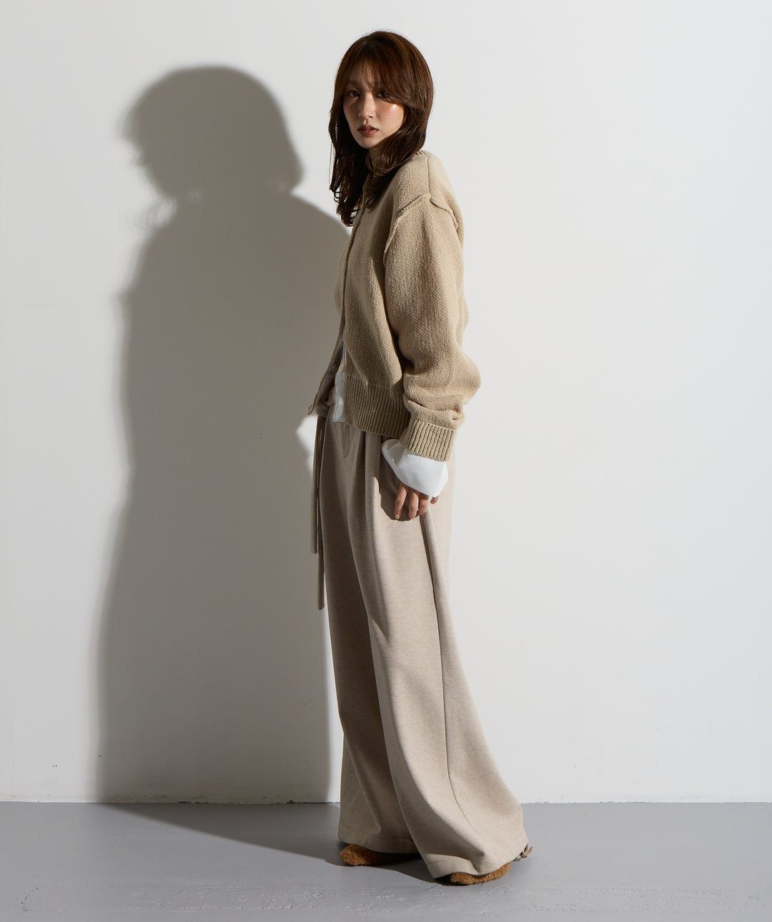 シャツ切替レイヤードニットカーディガン