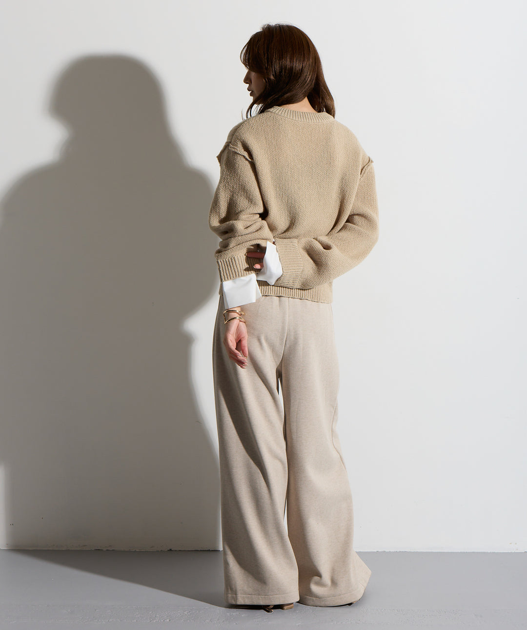 シャツ切替レイヤードニットカーディガン