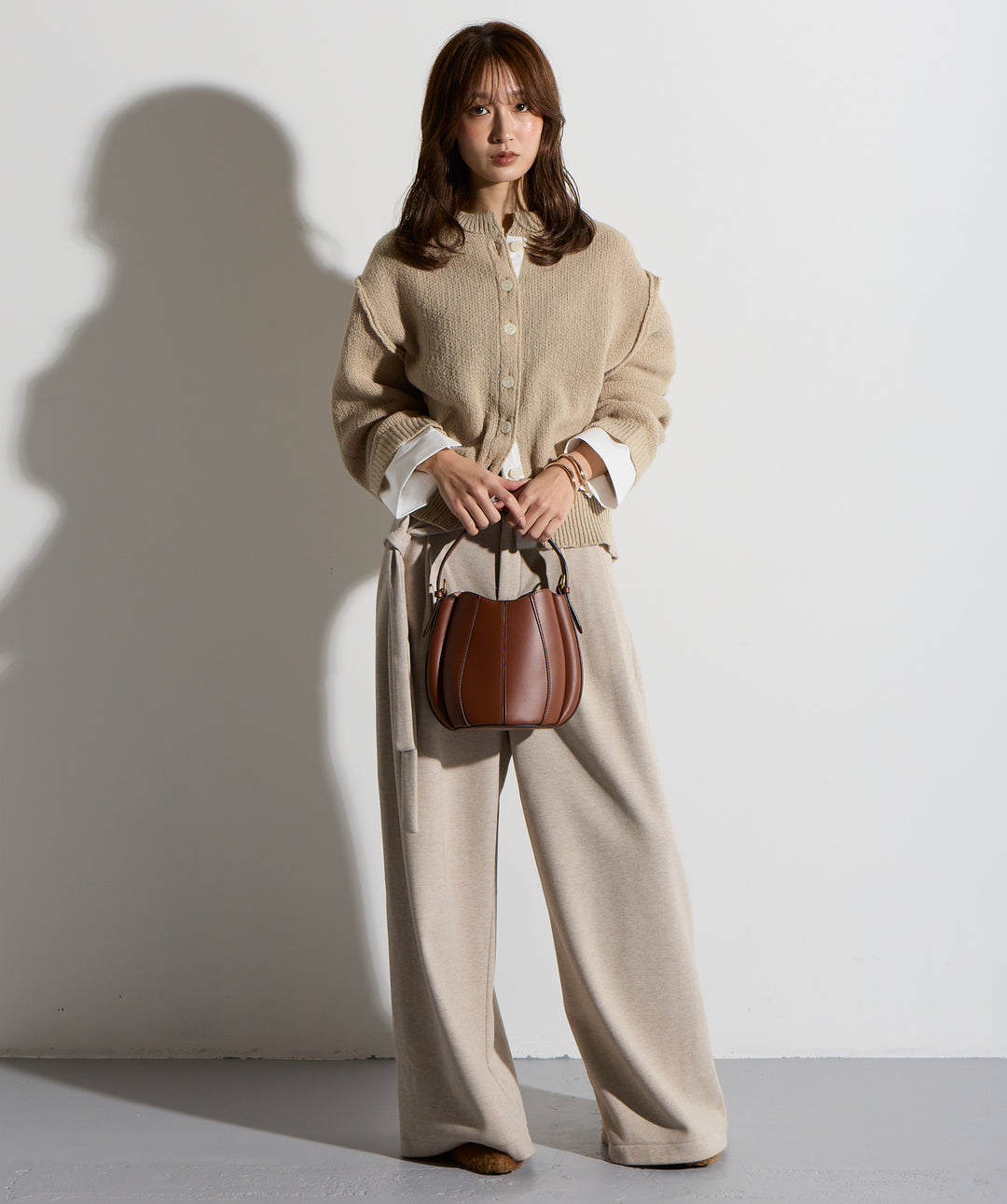 シャツ切替レイヤードニットカーディガン