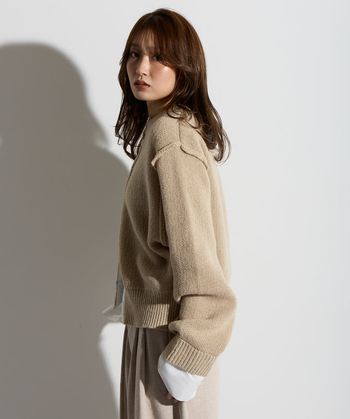 シャツ切替レイヤードニットカーディガン