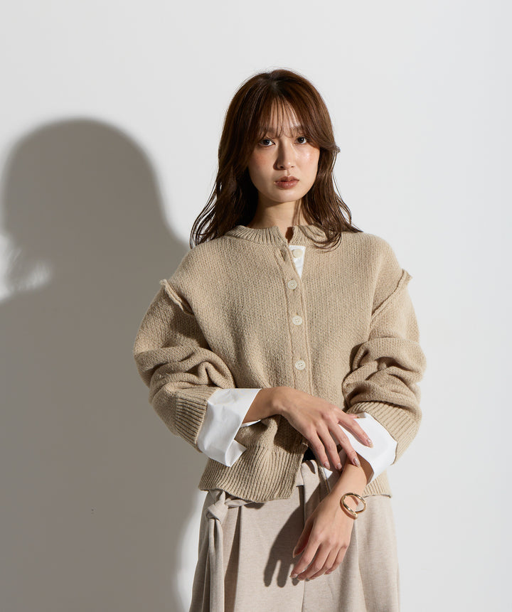 シャツ切替レイヤードニットカーディガン