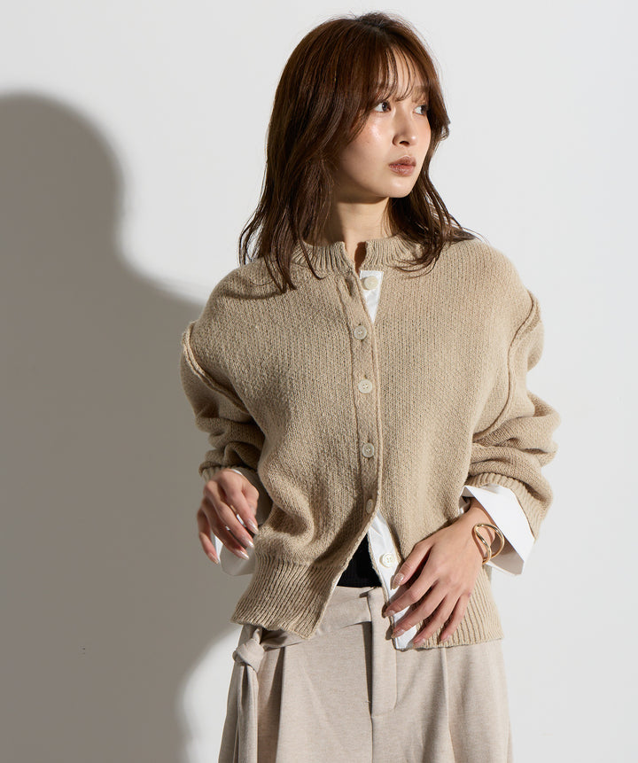 シャツ切替レイヤードニットカーディガン