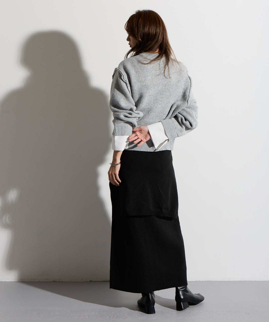 シャツ切替レイヤードニットカーディガン