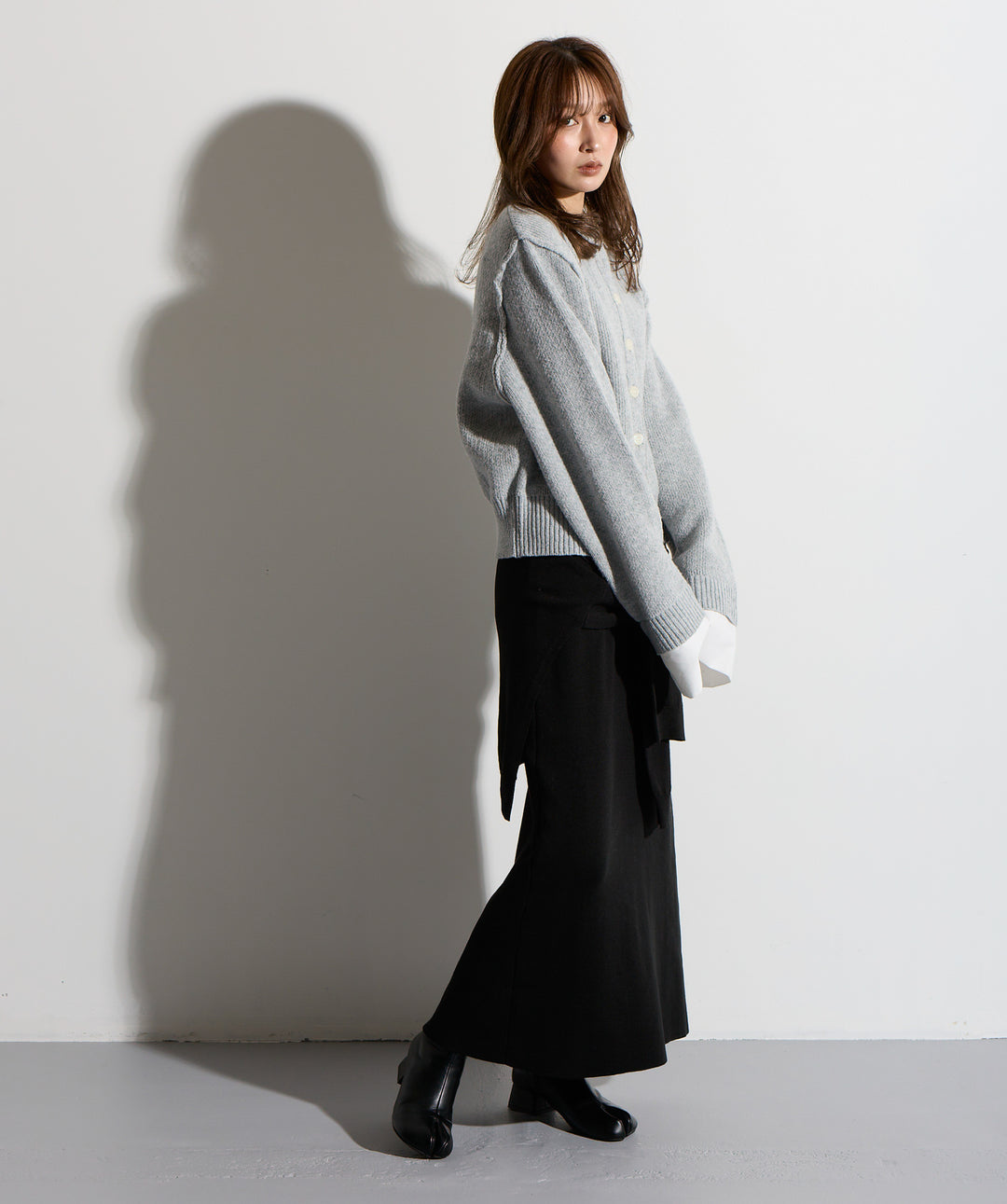 シャツ切替レイヤードニットカーディガン