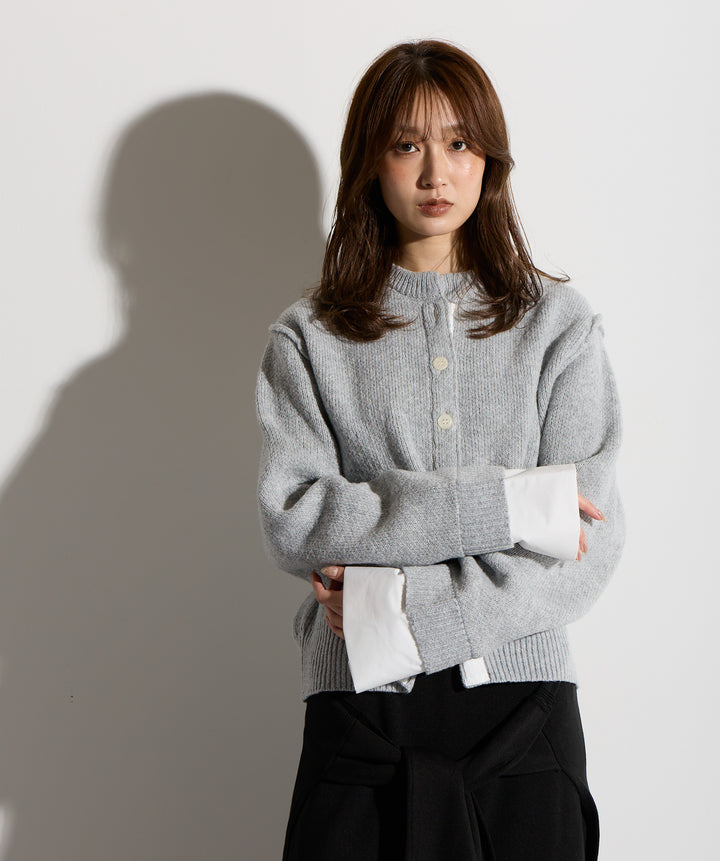 シャツ切替レイヤードニットカーディガン