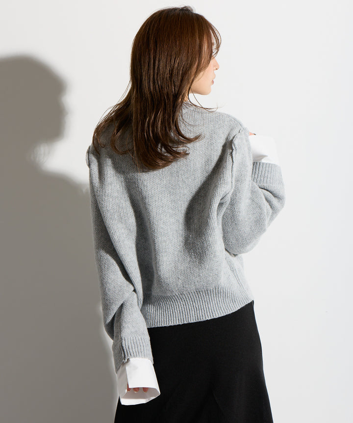 シャツ切替レイヤードニットカーディガン