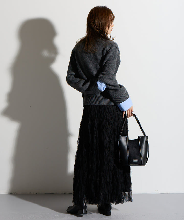 シャツ切替レイヤードニットカーディガン