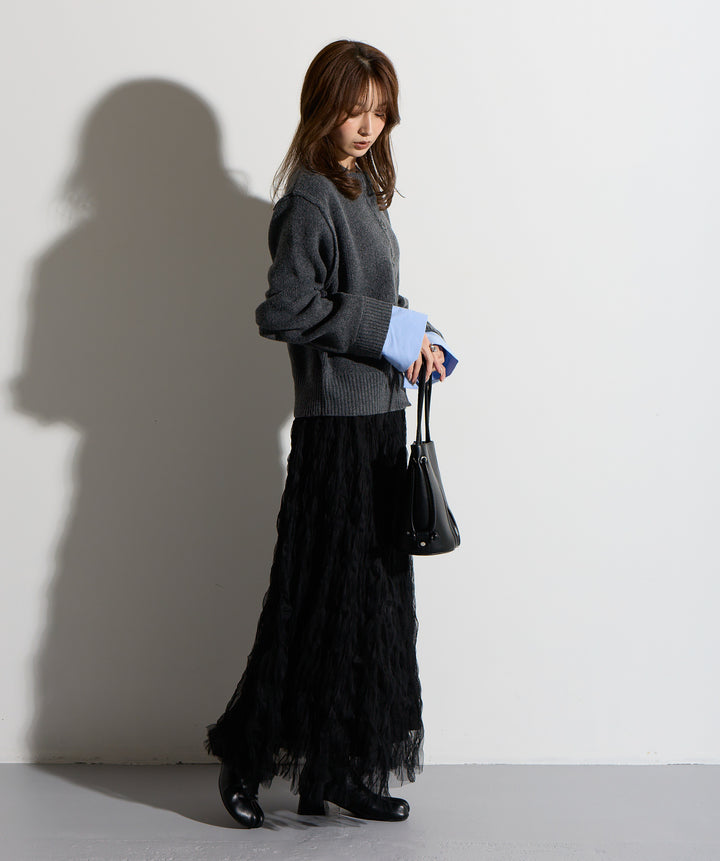 シャツ切替レイヤードニットカーディガン