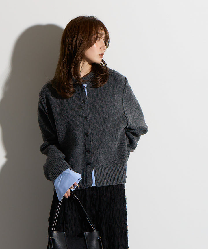 シャツ切替レイヤードニットカーディガン