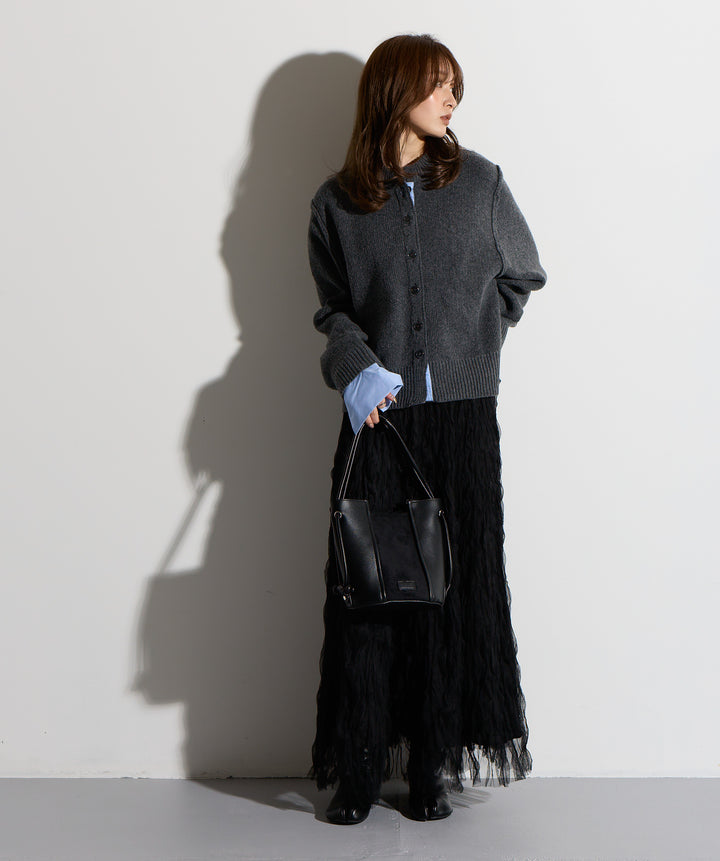 シャツ切替レイヤードニットカーディガン