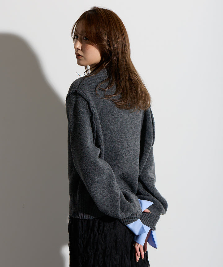 シャツ切替レイヤードニットカーディガン