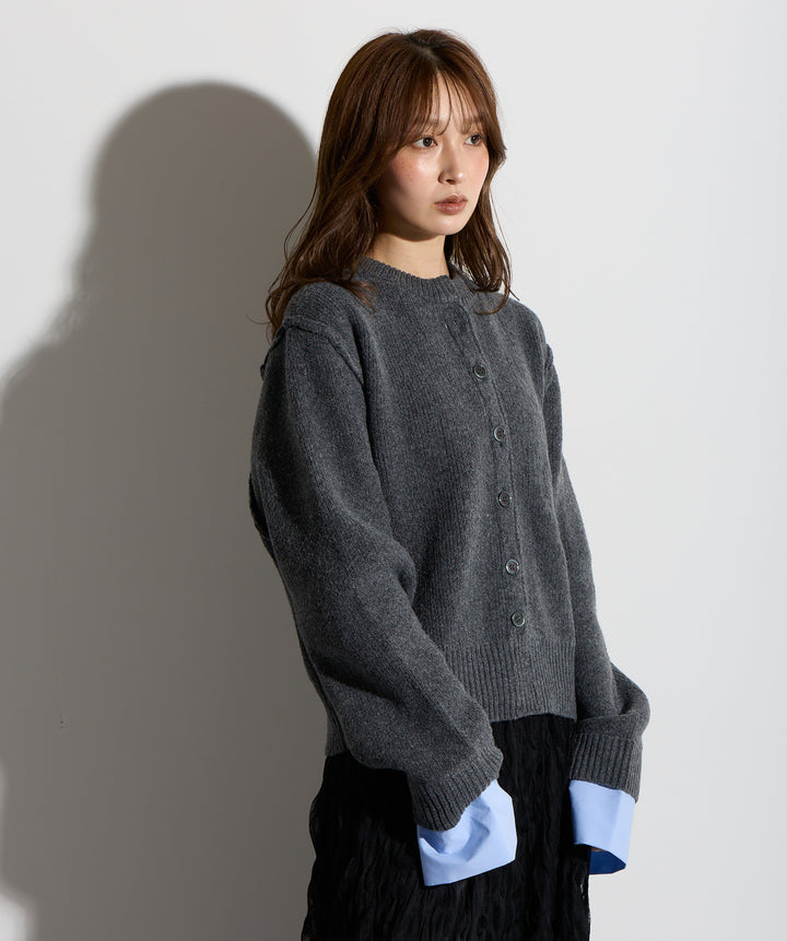 シャツ切替レイヤードニットカーディガン