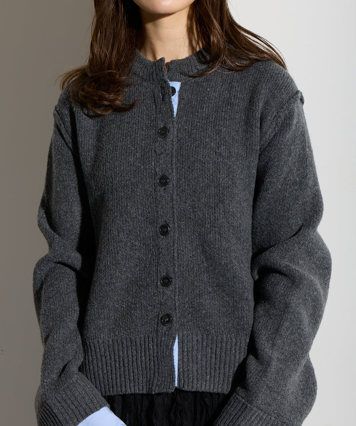 シャツ切替レイヤードニットカーディガン