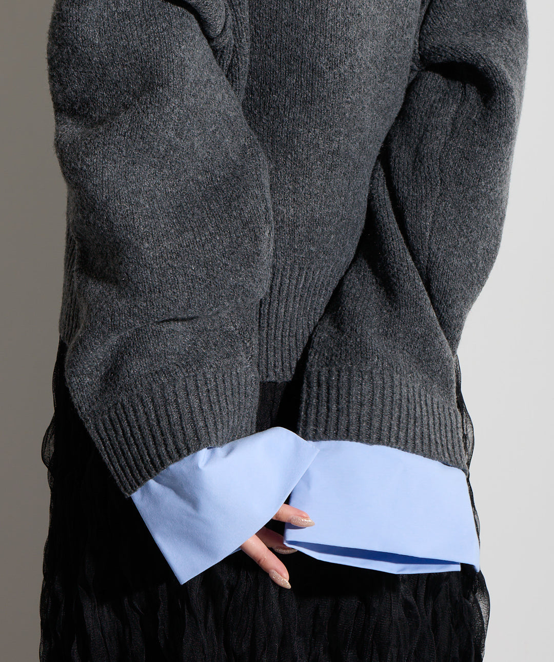 シャツ切替レイヤードニットカーディガン