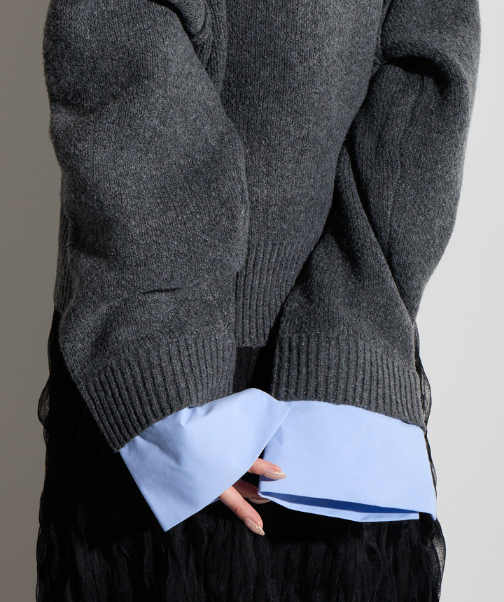 シャツ切替レイヤードニットカーディガン