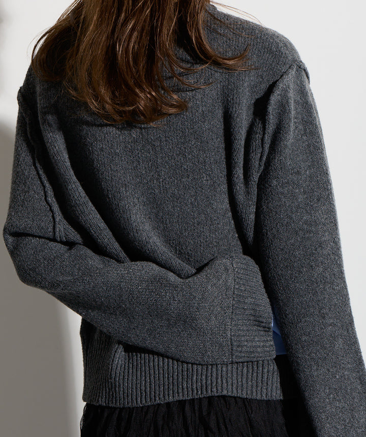 シャツ切替レイヤードニットカーディガン