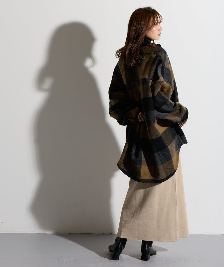 【SET】マルチチェックミドルコート＋ウエストニットコンビスカート