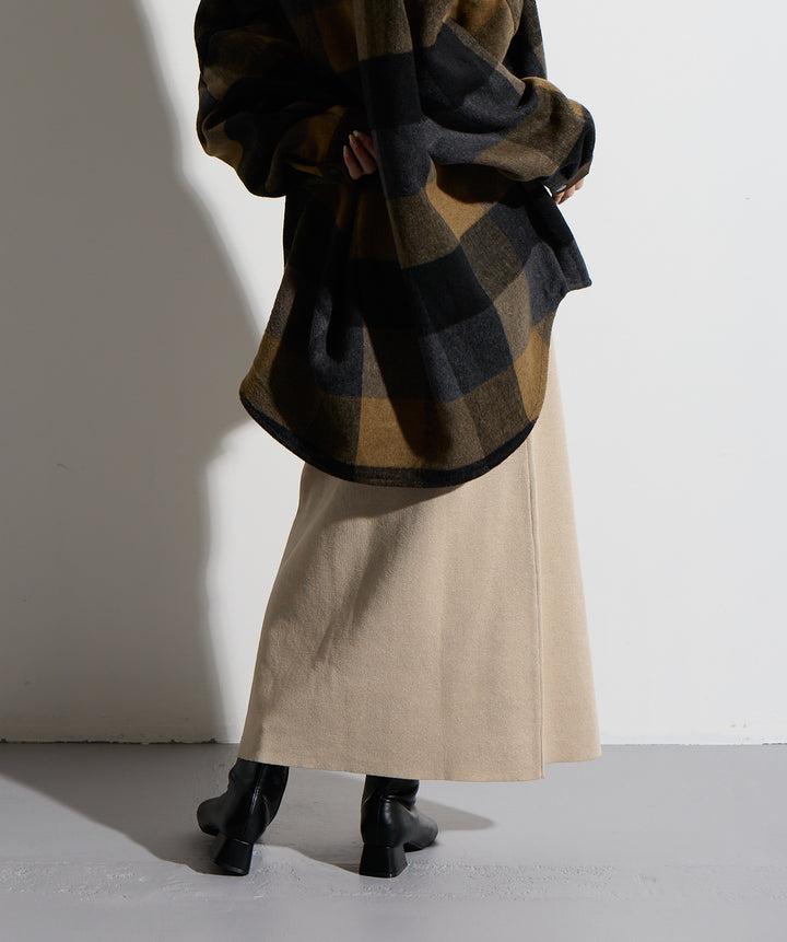 【SET】マルチチェックミドルコート＋ウエストニットコンビスカート