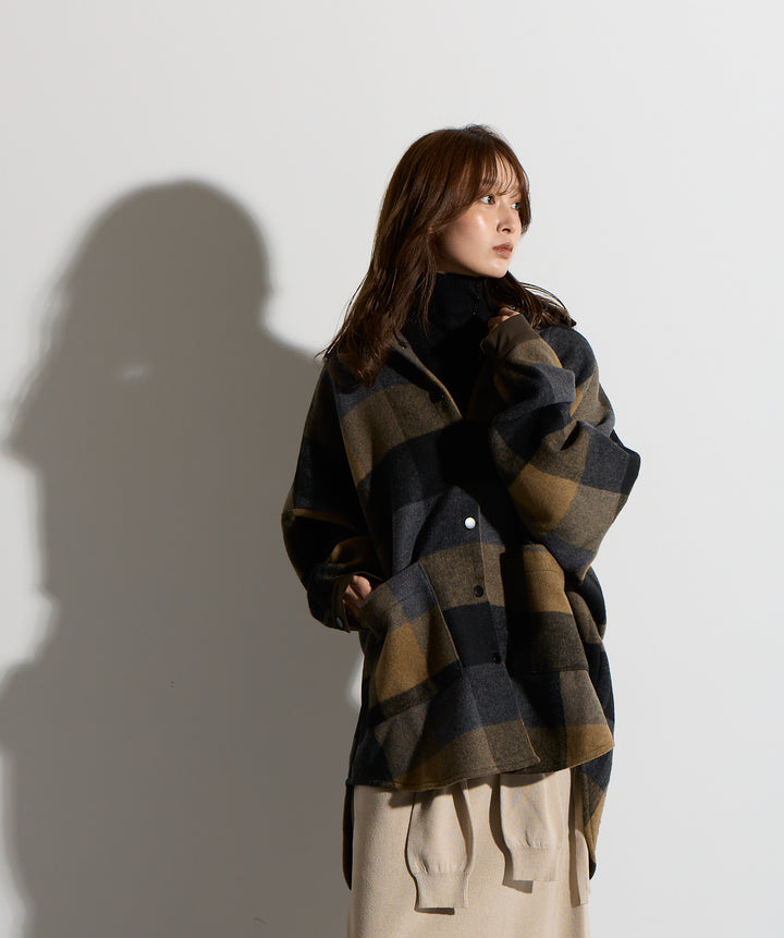 【SET】マルチチェックミドルコート＋ウエストニットコンビスカート