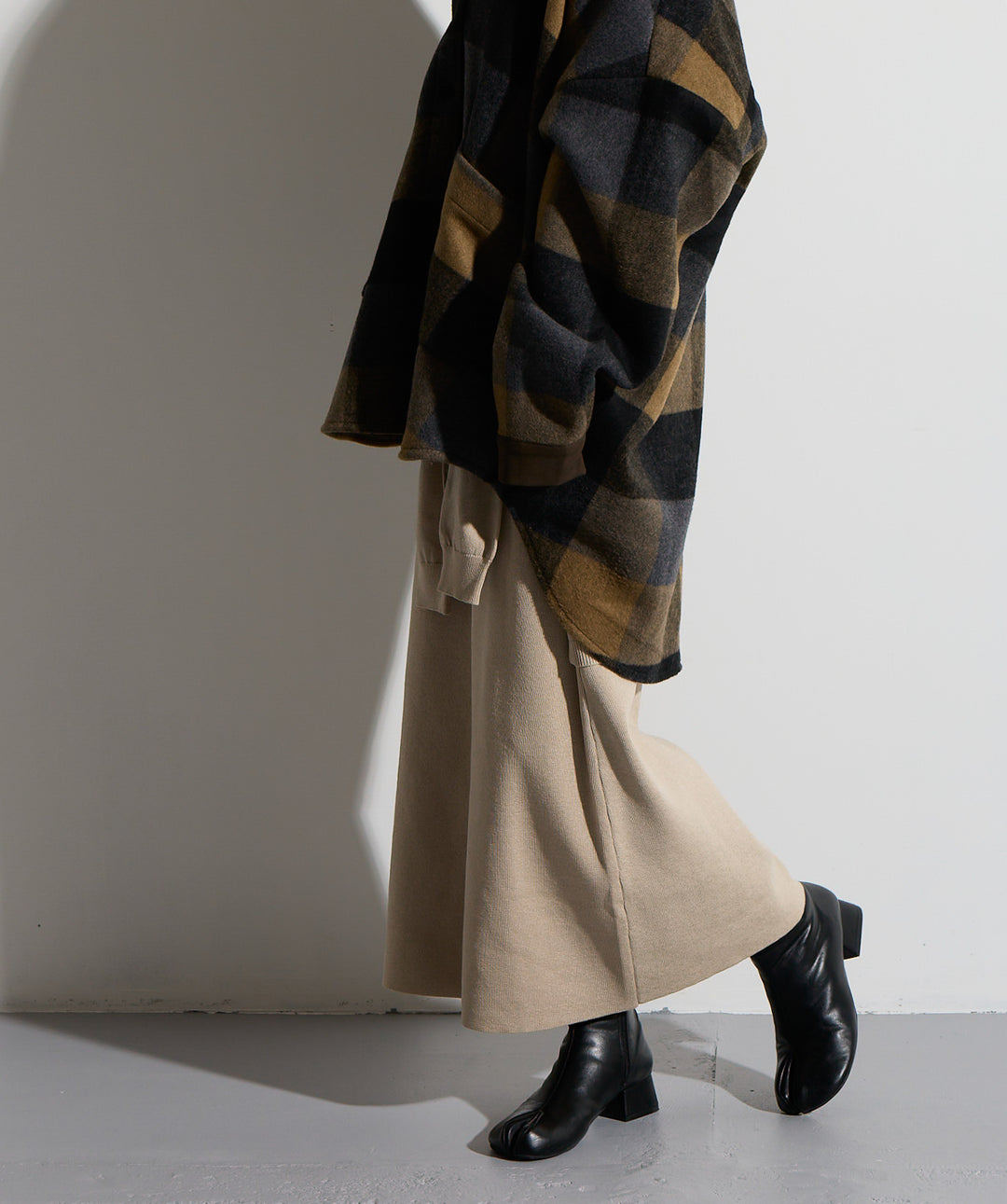 【SET】マルチチェックミドルコート＋ウエストニットコンビスカート